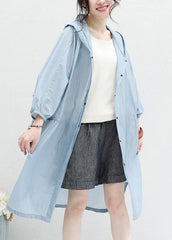 Chic blue Cotton outwear for women hooded tunic summer cardigan TCT190626