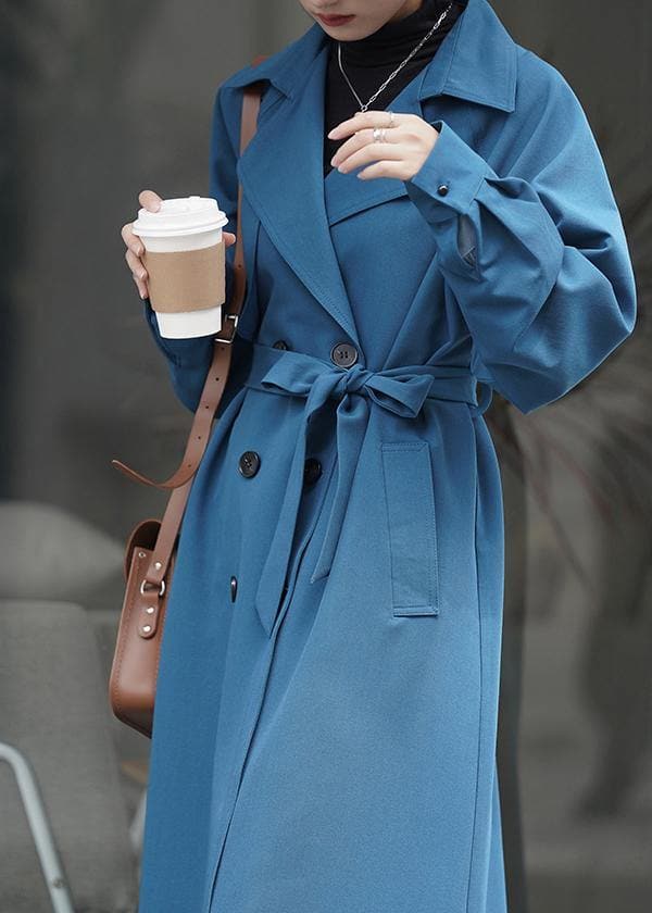 Chic blue Fashion coat for woman Tutorials Notched tie waist outwears TCT201210