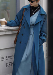 Chic blue Fashion coat for woman Tutorials Notched tie waist outwears TCT201210