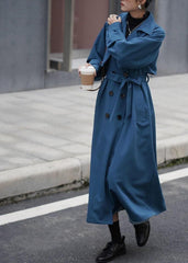 Chic blue Fashion coat for woman Tutorials Notched tie waist outwears TCT201210
