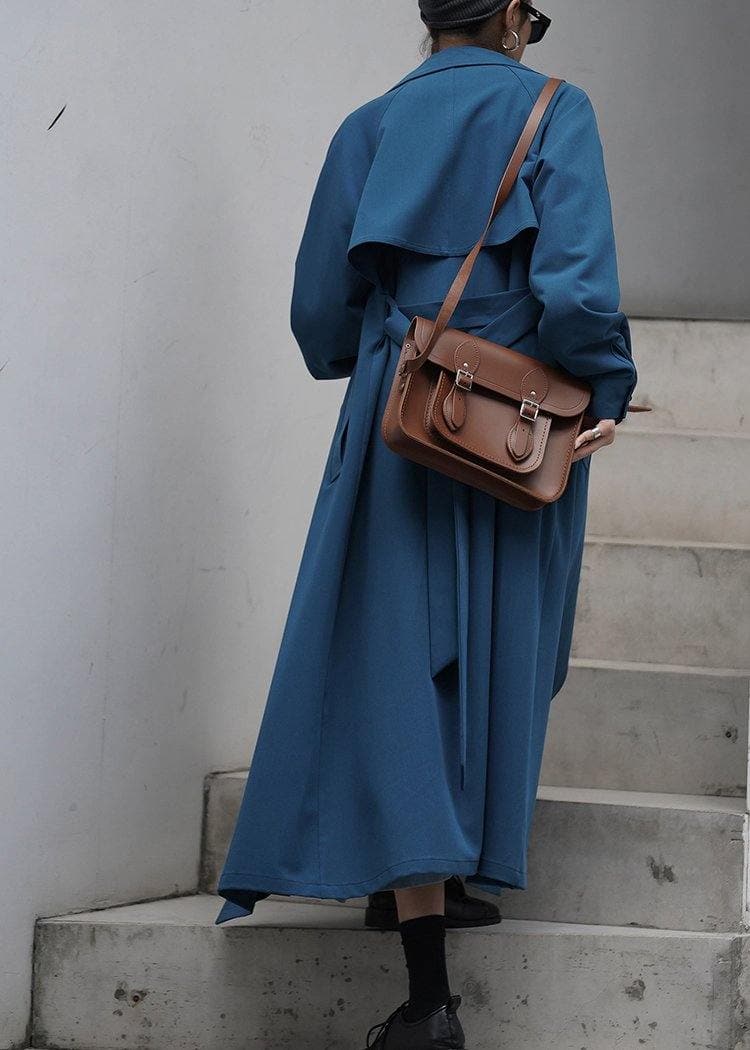 Chic blue Fashion coat for woman Tutorials Notched tie waist outwears TCT201210