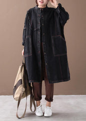 Chic denim black Fashion coat for woman Tutorials stand collar Button Down coats WG-TCT191018