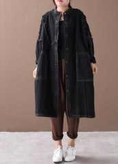 Chic denim black Fashion coat for woman Tutorials stand collar Button Down coats WG-TCT191018