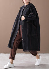 Chic denim black Fashion coat for woman Tutorials stand collar Button Down coats WG-TCT191018