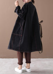 Chic denim black Fashion coat for woman Tutorials stand collar Button Down coats WG-TCT191018