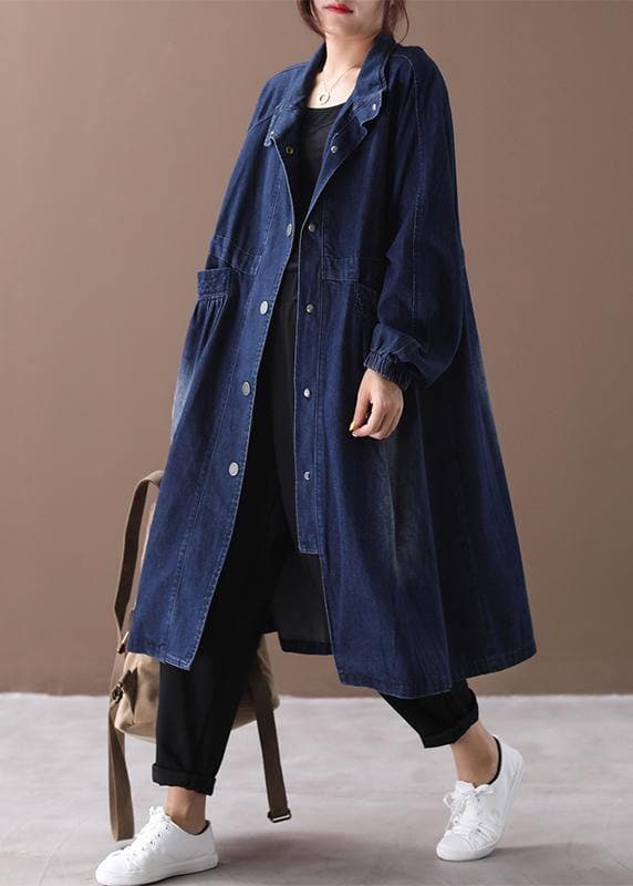 Chic denim blue Fine tunic pattern Sewing stand collar Cinched jackets WG-TCT191018