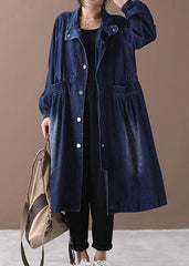 Chic denim blue Fine tunic pattern Sewing stand collar Cinched jackets WG-TCT191018