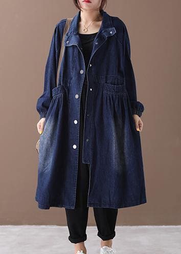 Chic denim blue Fine tunic pattern Sewing stand collar Cinched jackets WG-TCT191018