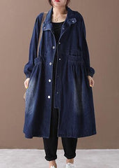 Chic denim blue Fine tunic pattern Sewing stand collar Cinched jackets WG-TCT191018