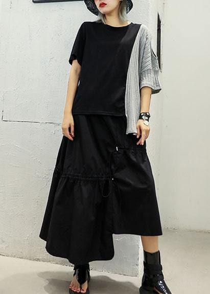 Chic gray patchwork cotton clothes For Women asymmetric hem oversized summer blouses AT-HTP190717