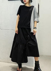Chic gray patchwork cotton clothes For Women asymmetric hem oversized summer blouses AT-HTP190717