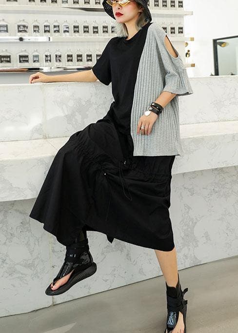 Chic gray patchwork cotton clothes For Women asymmetric hem oversized summer blouses AT-HTP190717