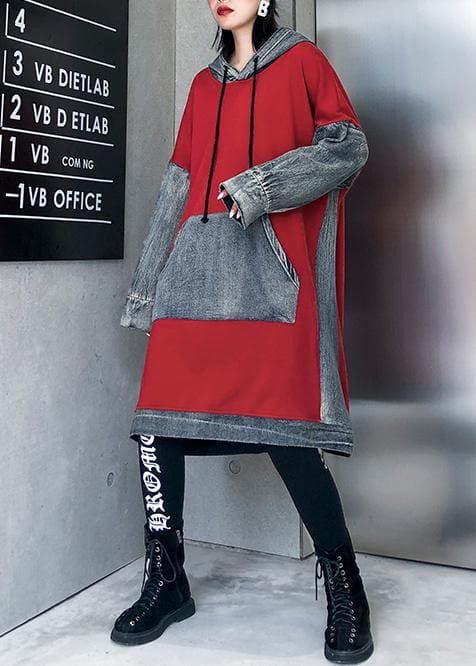 Chic red cotton clothes Women hooded Maxi patchwork Dresses AT-FDM191101