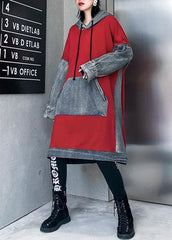 Chic red cotton clothes Women hooded Maxi patchwork Dresses AT-FDM191101