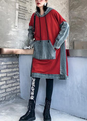 Chic red cotton clothes Women hooded Maxi patchwork Dresses AT-FDM191101