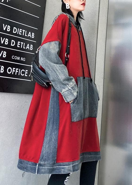 Chic red cotton clothes Women hooded Maxi patchwork Dresses AT-FDM191101