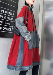 Chic red cotton clothes Women hooded Maxi patchwork Dresses AT-FDM191101