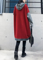 Chic red cotton clothes Women hooded Maxi patchwork Dresses AT-FDM191101