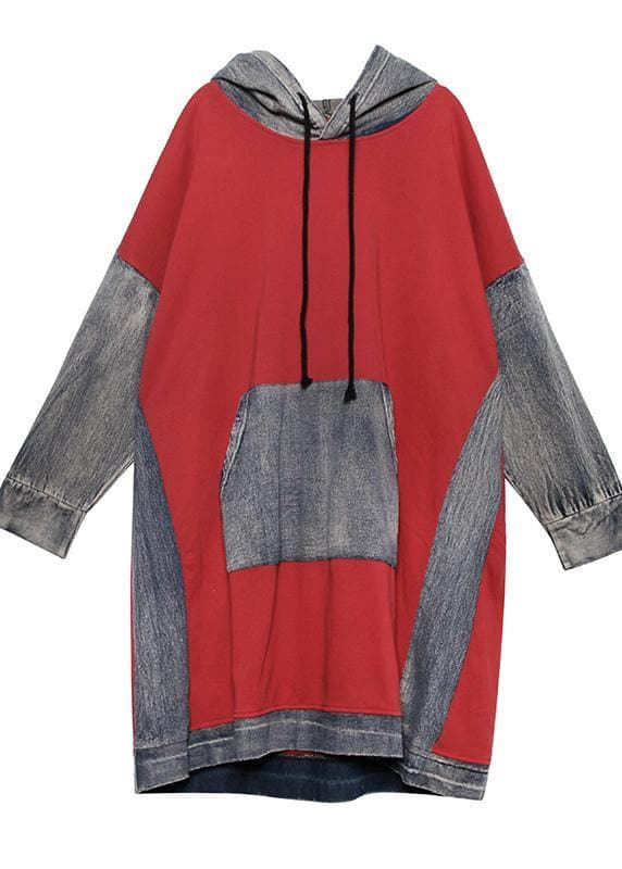 Chic red cotton clothes Women hooded Maxi patchwork Dresses AT-FDM191101
