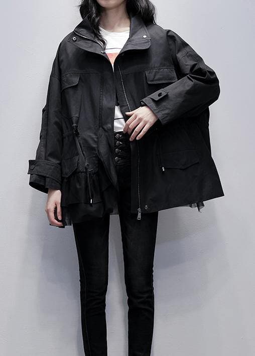 Chic stand collar Fashion coats black patchwork tulle short jackets TCT201207