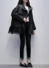 Chic stand collar Fashion coats black patchwork tulle short jackets TCT201207