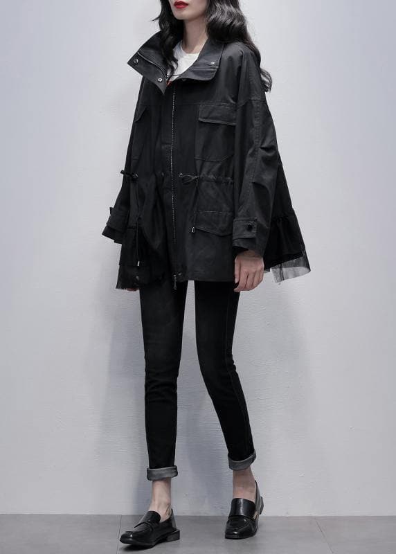 Chic stand collar Fashion coats black patchwork tulle short jackets TCT201207