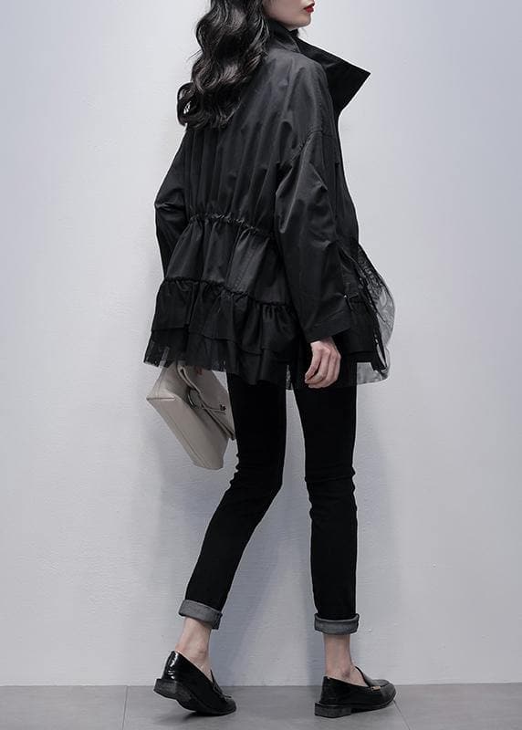 Chic stand collar Fashion coats black patchwork tulle short jackets TCT201207