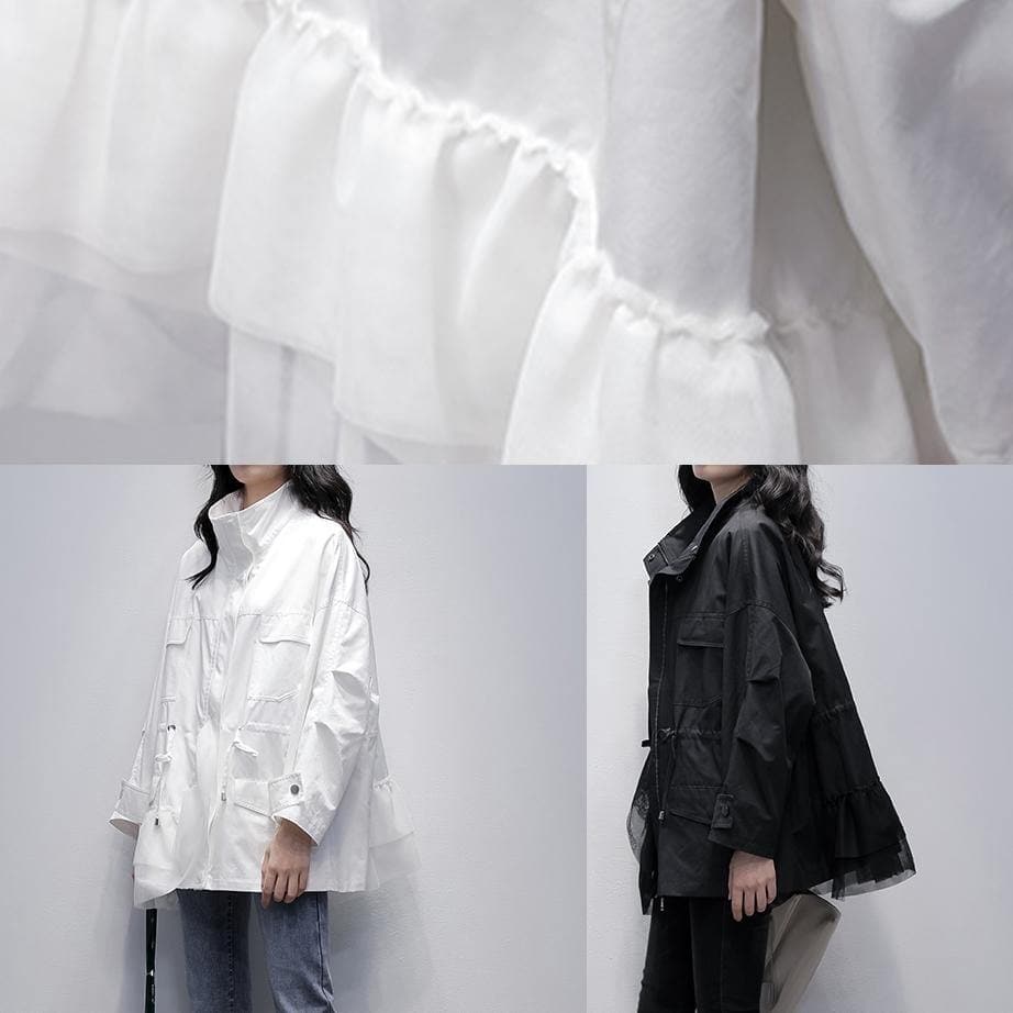 Chic stand collar Fashion coats black patchwork tulle short jackets TCT201207