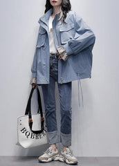 Chic stand collar flare sleeve  clothes blue baggy women coats TCT201207