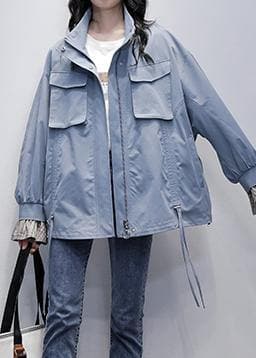 Chic stand collar flare sleeve  clothes blue baggy women coats TCT201207