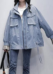 Chic stand collar flare sleeve  clothes blue baggy women coats TCT201207