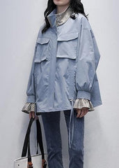 Chic stand collar flare sleeve  clothes blue baggy women coats TCT201207