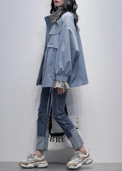 Chic stand collar flare sleeve  clothes blue baggy women coats TCT201207