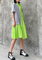 Chic stand collar patchwork Cotton clothes For Women green Dresses AT-SDM200508