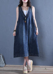 Chic v neck sleeveless cotton Fashion Ideas denim blue cotton robes Dresses SDL200528