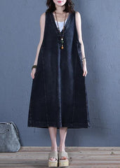 Chic v neck sleeveless cotton Fashion Ideas denim blue cotton robes Dresses SDL200528