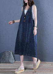 Chic v neck sleeveless cotton Fashion Ideas denim blue cotton robes Dresses SDL200528