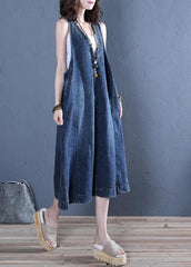 Chic v neck sleeveless cotton Fashion Ideas denim blue cotton robes Dresses SDL200528