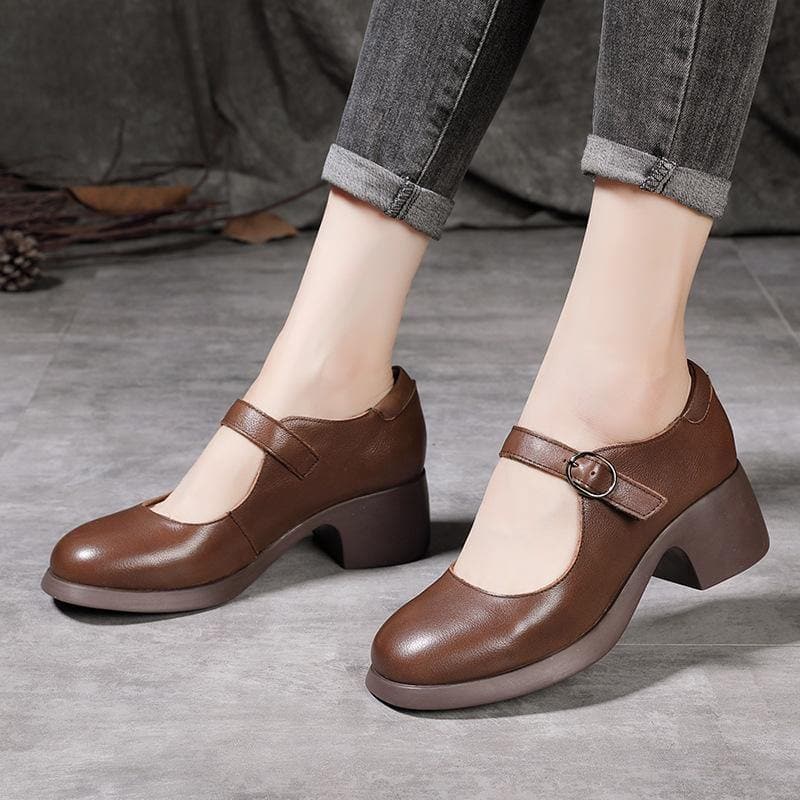 Chocolate High Heels Buckle Strap Chunky High Heels XZ-GGX210622