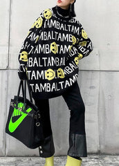 Chunky black Letter crane tops o neck trendy plus size knitted blouse AT-NTP201217
