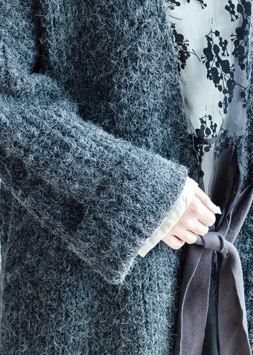 Chunky dark gray knitted outwear plus size clothing tie waist knit outwear CDG201026