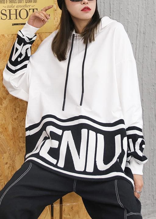 Chunky fall white Letter knit tops trendy plus size hooded top AT-LTP201014