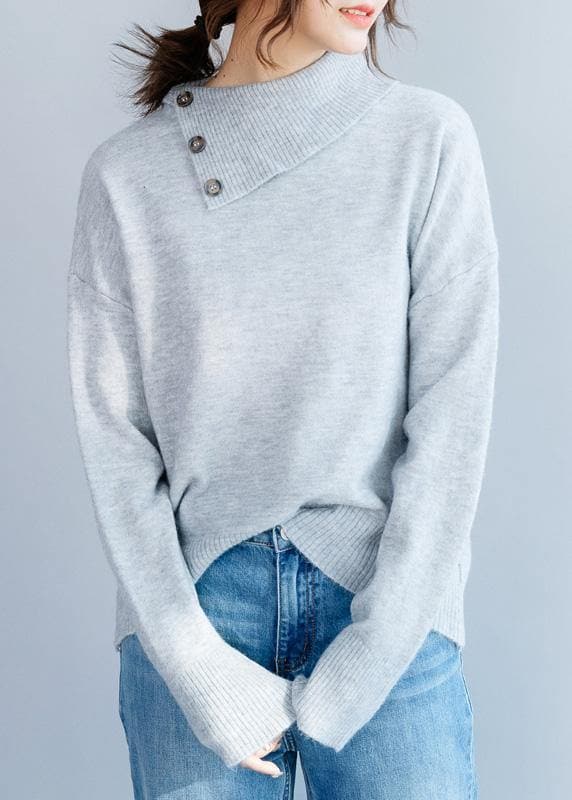 Chunky gray Blouse lapel collar fall fashion winter knitted blouse NTP191125