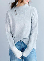 Chunky gray Blouse lapel collar fall fashion winter knitted blouse NTP191125