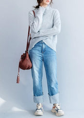 Chunky gray Blouse lapel collar fall fashion winter knitted blouse NTP191125