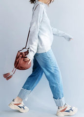 Chunky gray Blouse lapel collar fall fashion winter knitted blouse NTP191125