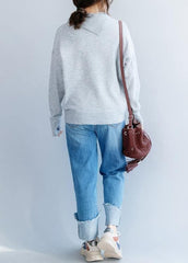Chunky gray Blouse lapel collar fall fashion winter knitted blouse NTP191125