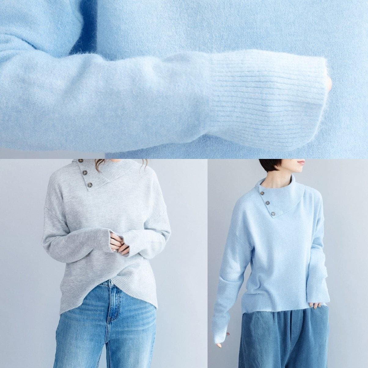 Chunky gray Blouse lapel collar fall fashion winter knitted blouse NTP191125