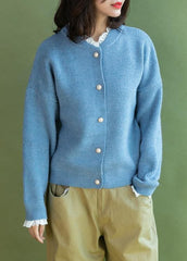 Chunky light blue sweater coat fall fashion ruffles collar sweaters NTP191125