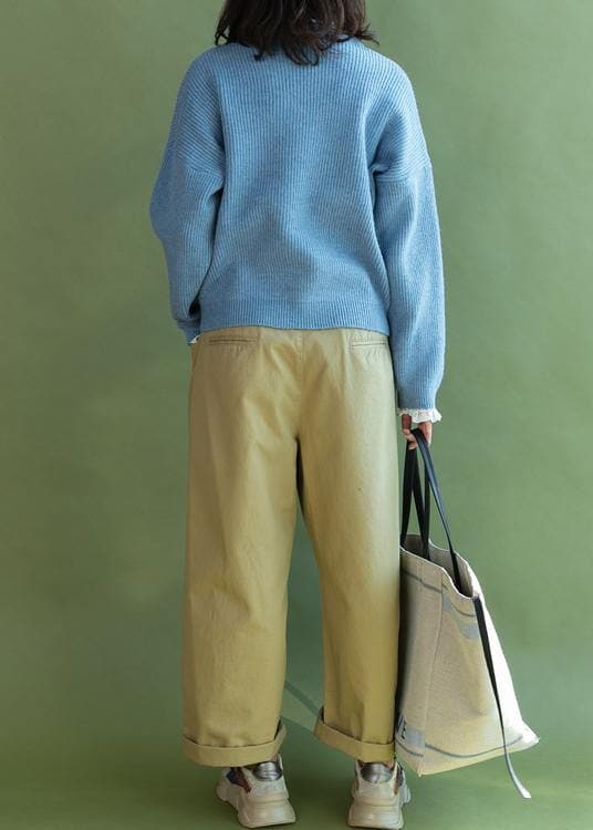 Chunky light blue sweater coat fall fashion ruffles collar sweaters NTP191125
